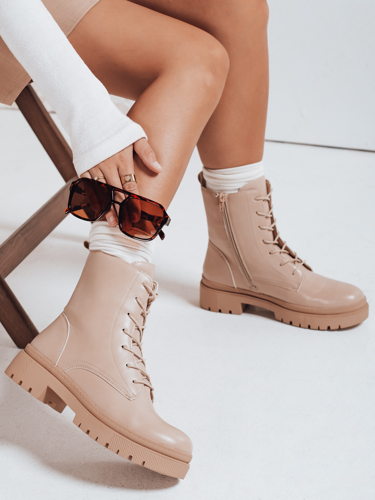 Botki damskie workery STYLOBOSS kremowe Dstreet