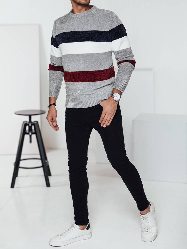 Sweter męski w paski szary Dstreet