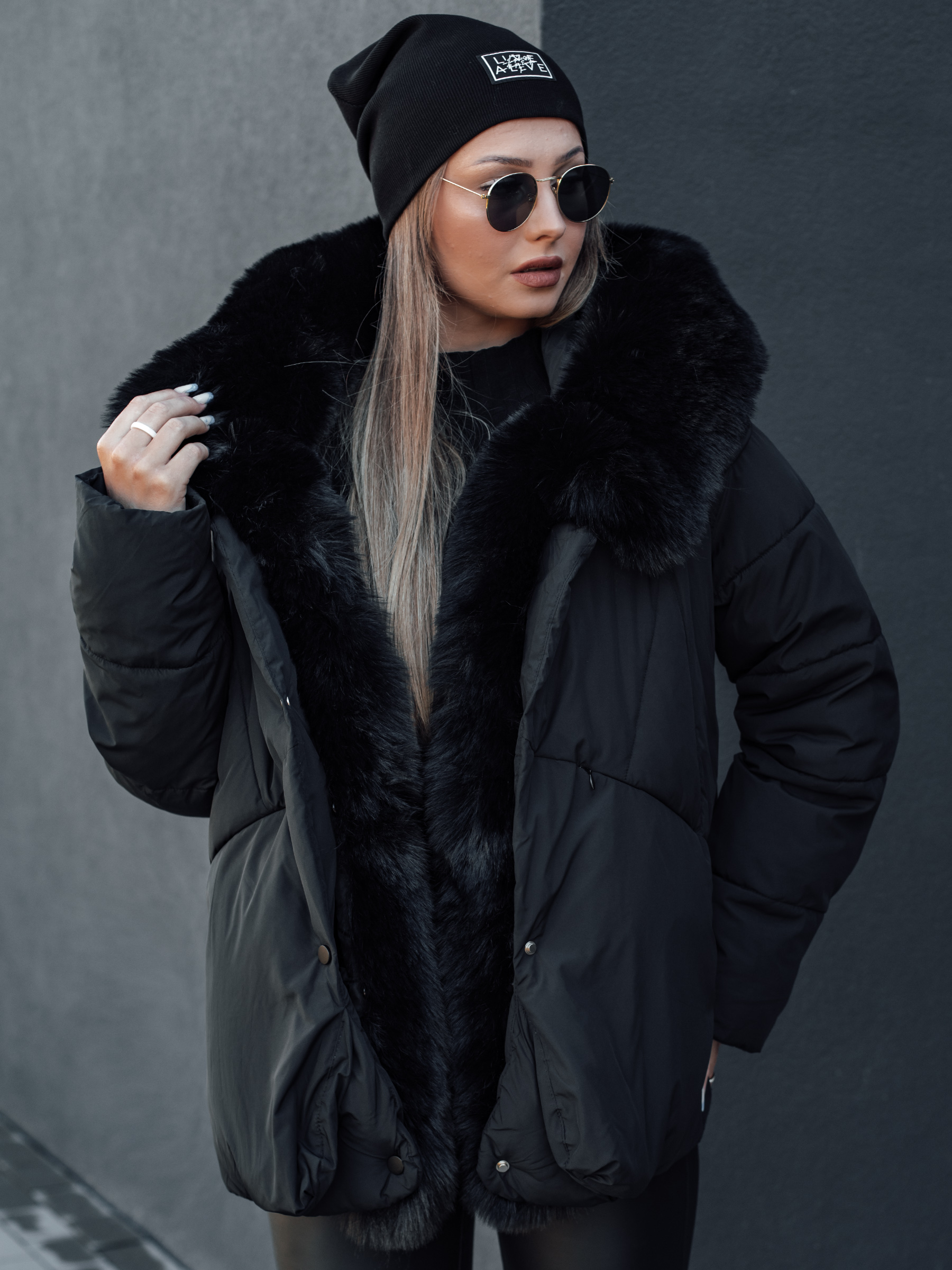 Women's Winter Jacket LUNAVI Quilted With Fur Black Dstreet