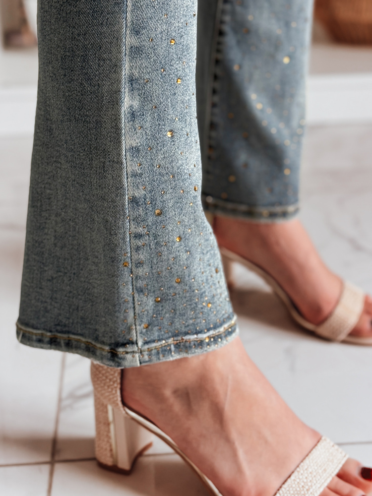 Pantaloni evazați pentru femei, din blugi, cu zirconiu