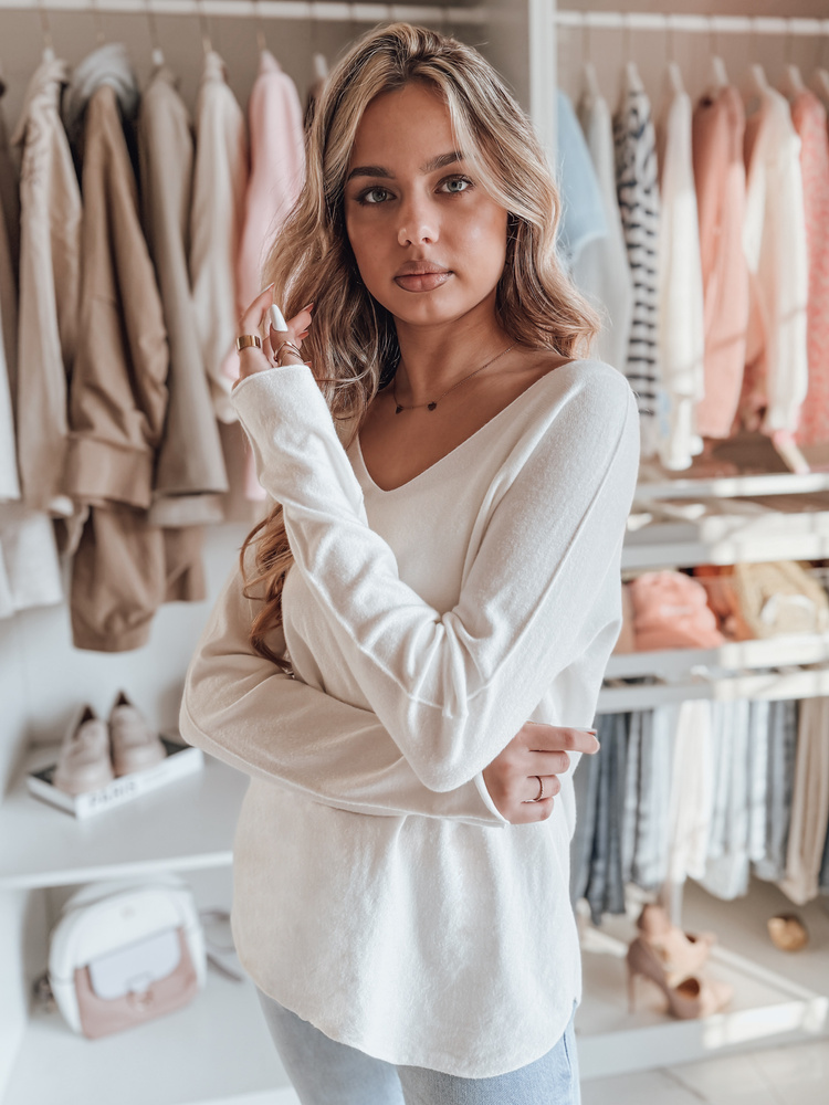 Sweter damski one size długi SOFTIL biały Dstreet