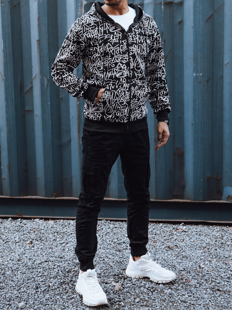 Bluza męska rozpinana z nadrukiem czarna Dstreet