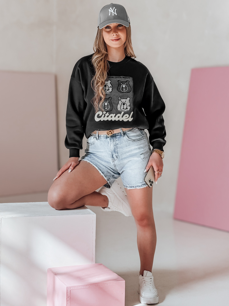 Bluza damska oversize z misiami MISOBEARS czarna Dstreet
