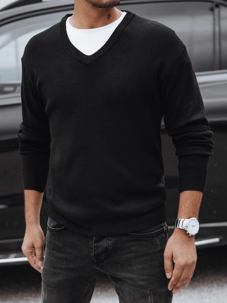 Sweter męski w serek czarny Dstreet