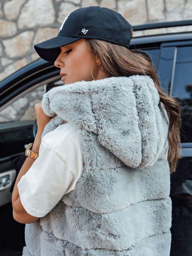 Vestă de blană gri pentru femei ASHTON