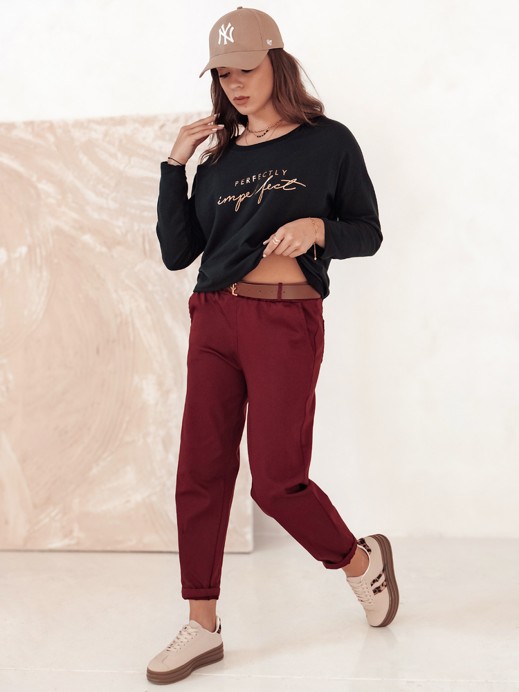 Pantaloni chino supradimensionați pentru femei cu curea, vișiniu