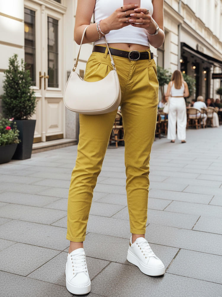 Dámske chinos nohavice MODELA s opaskom, musztardové