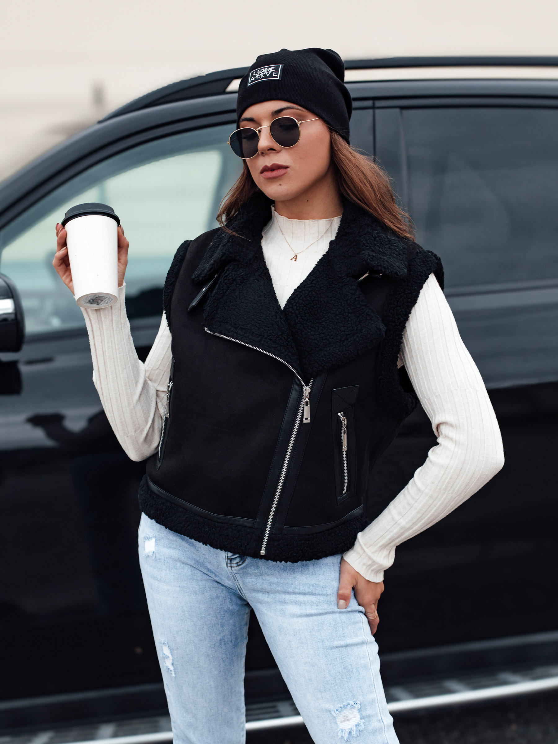 Vestă de damă din piele întoarsă cu blană WOOLZIP