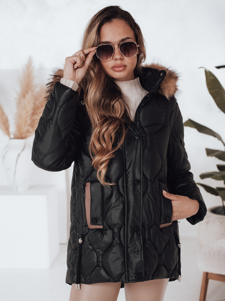Geacă de iarnă pentru femei LUMORE cu glugă, neagră