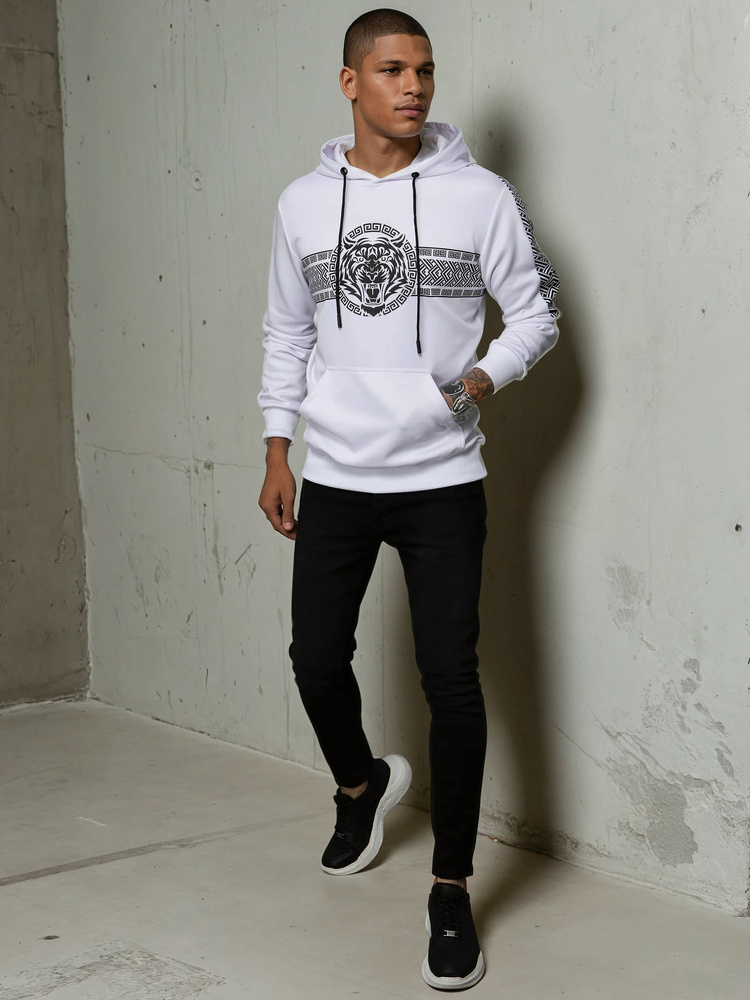 Bluza męska z kapturem i nadrukiem biała Dstreet