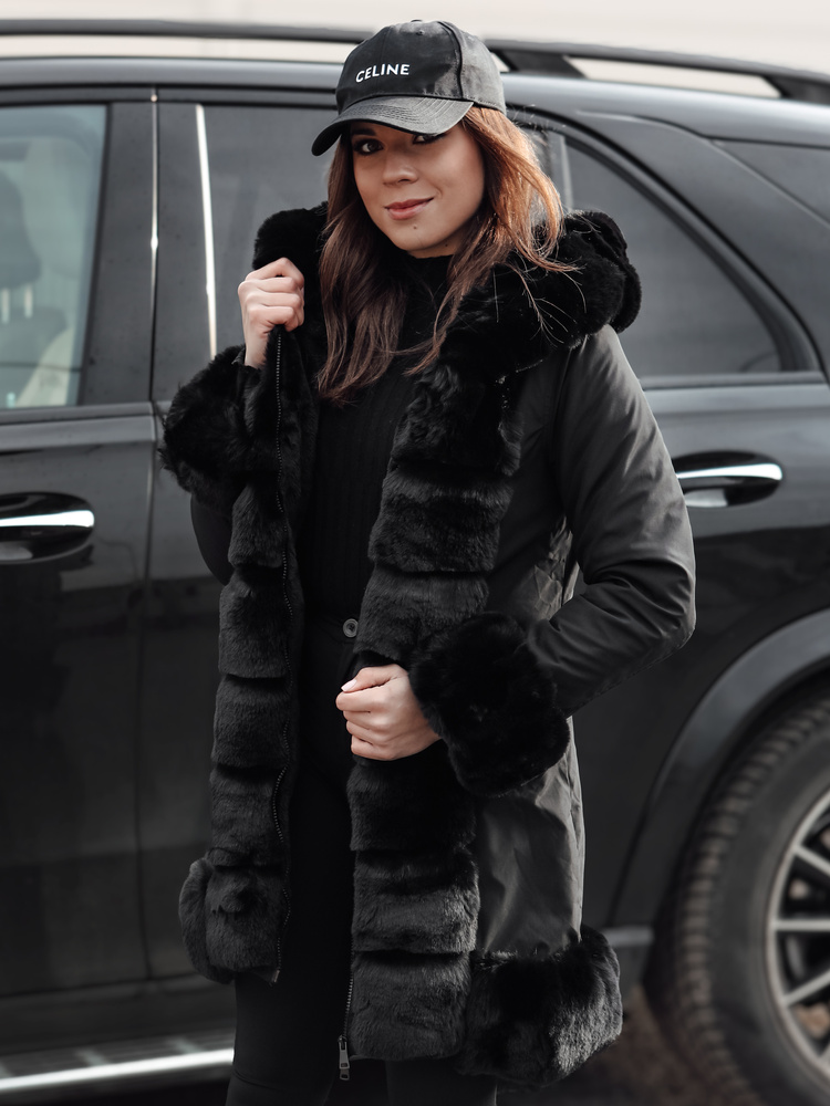 Geacă neagră FURRWINT pentru femei cu blană