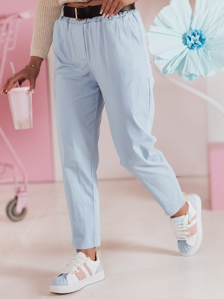 Pantaloni de damă SOFELIA cu curea, albastru deschis