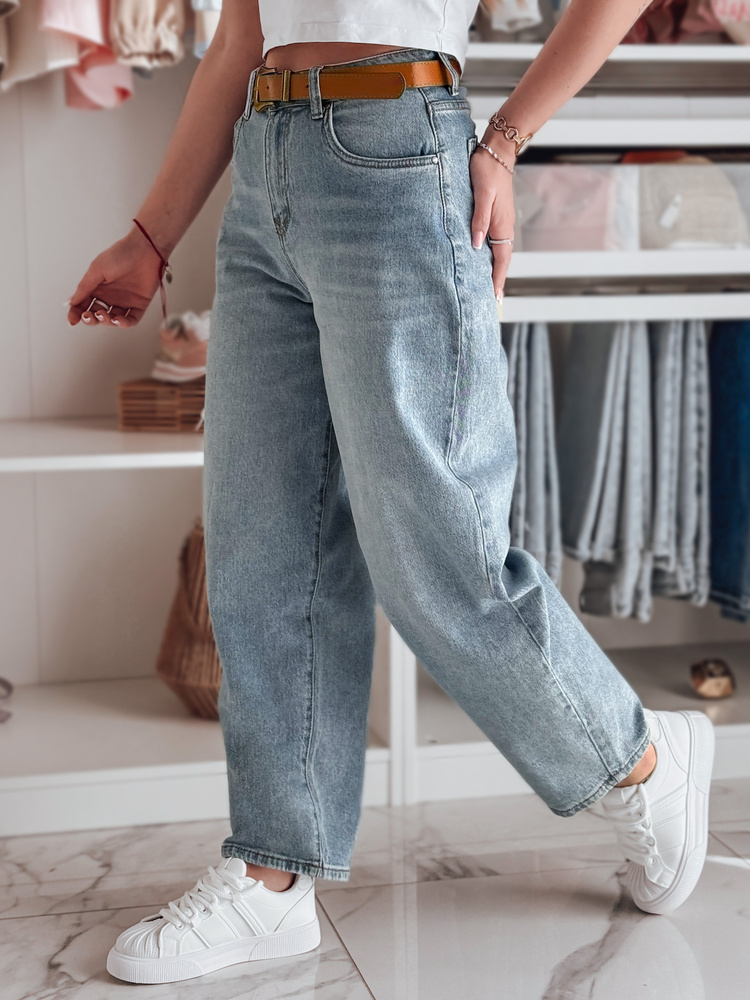 Spodnie damskie jeansowe wid leg z paskiem NEWFLOVER niebieskie Dstreet