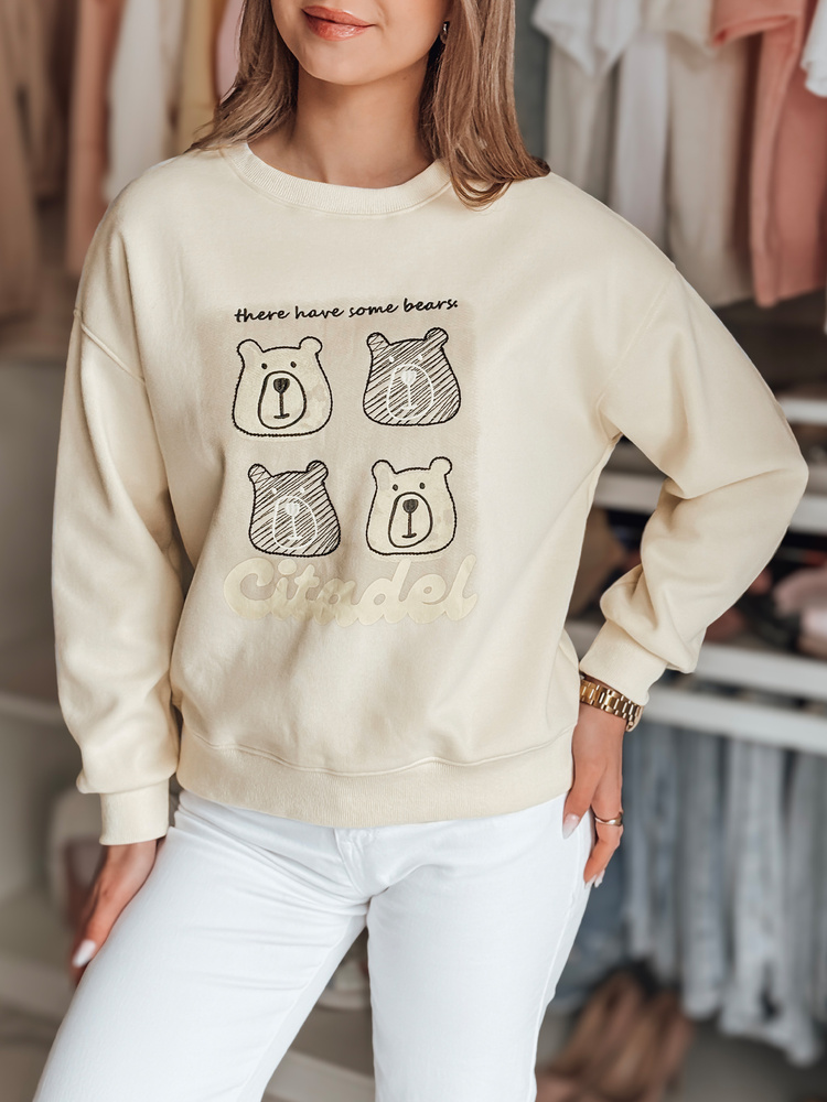 Bluza damska oversize z misiami MISOBEARS ecru Dstreet