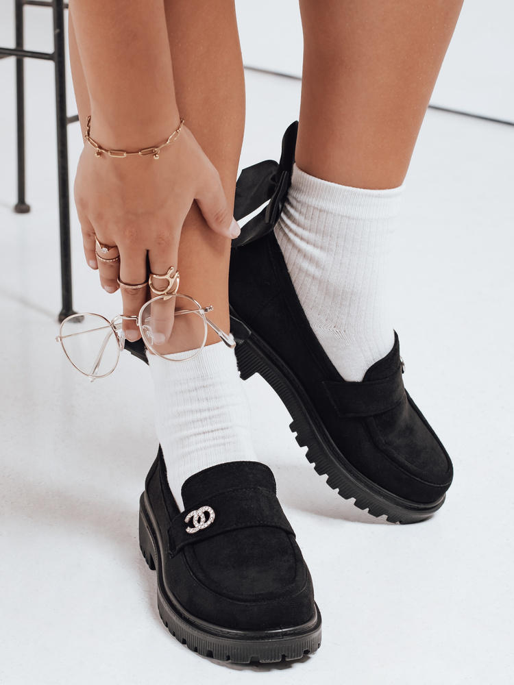 Mokasyny damskie zamszowe czarne Dstreet