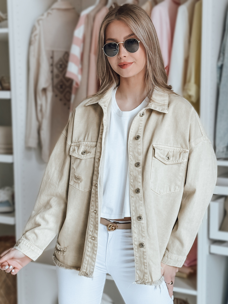 Kurtka damska jeansowa oversize JUSTDEM beżowa Dstreet