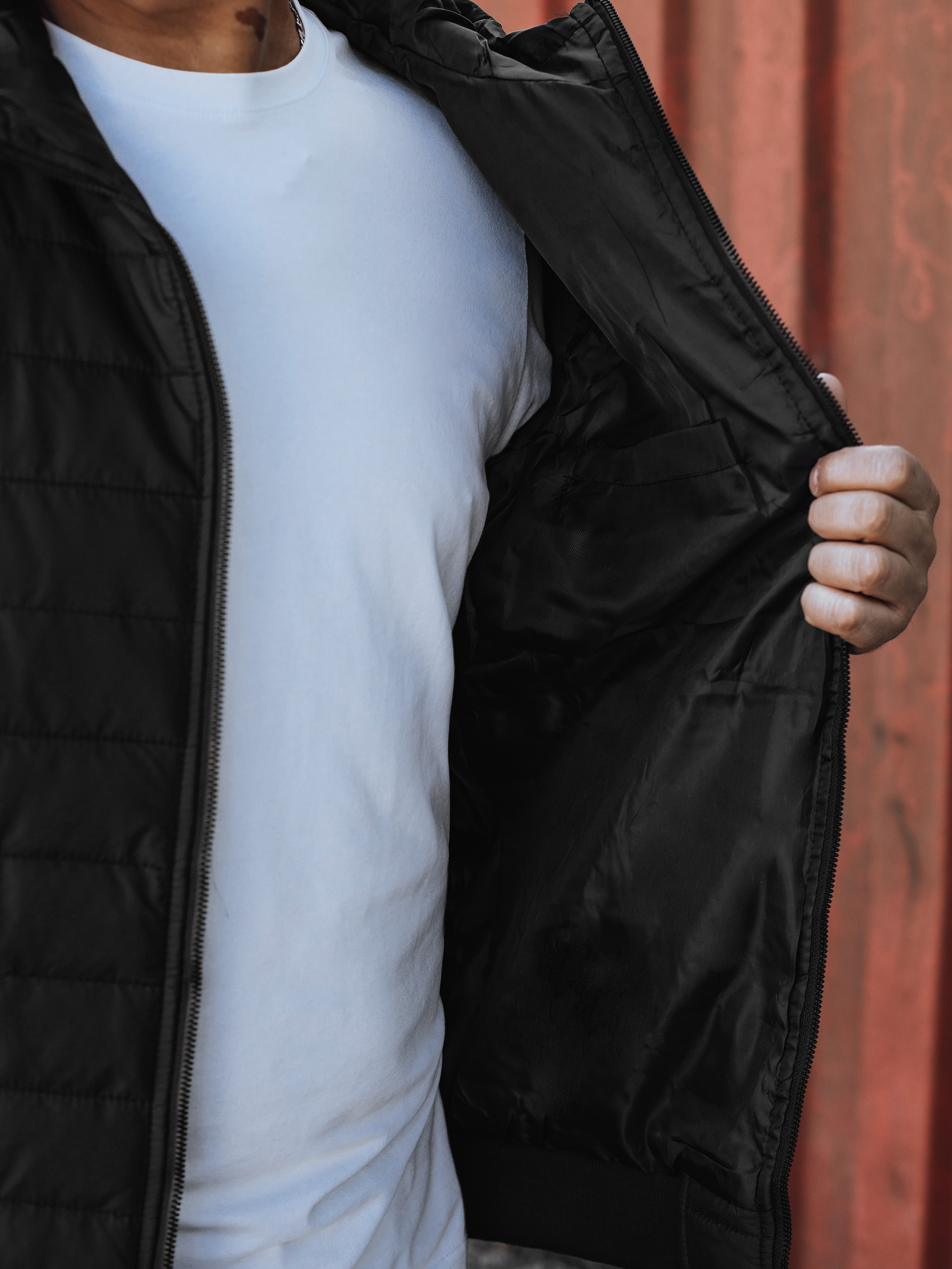 Kurtka męska przejściowa pikowana z kapturem czarna Dstreet