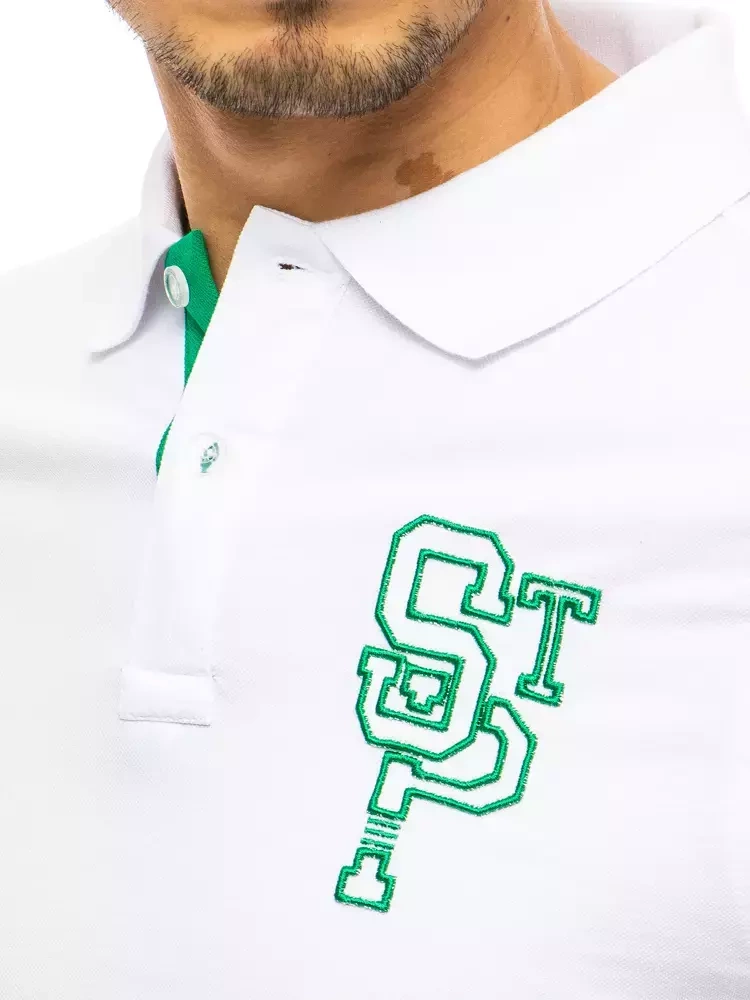 Koszulka męska polo z haftem biała Dstreet