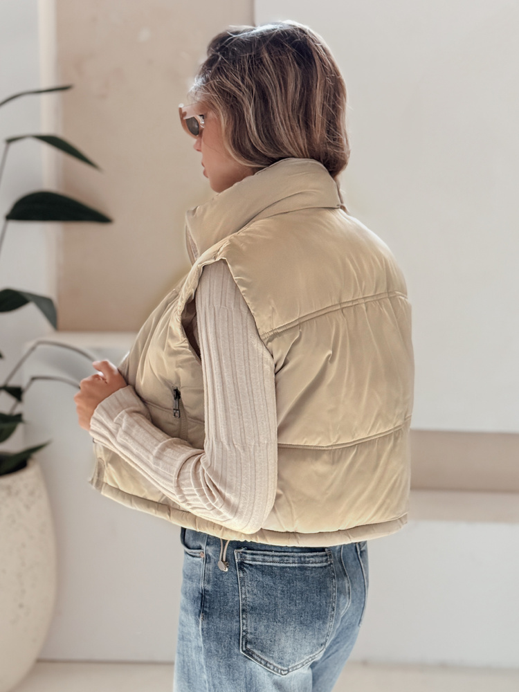 Vestă matlasată bej pentru femei Dstreet