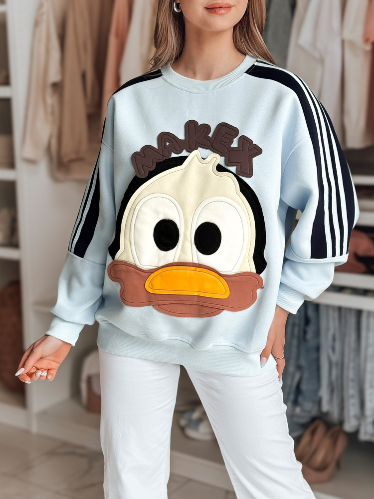Bluza damska oversize z naszywkami CUTE MAKEX niebieska Dstreet