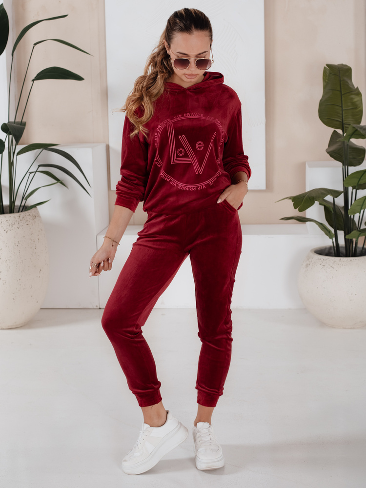 Welurowy komplet damski VIP PRIVATE bordowy Dstreet