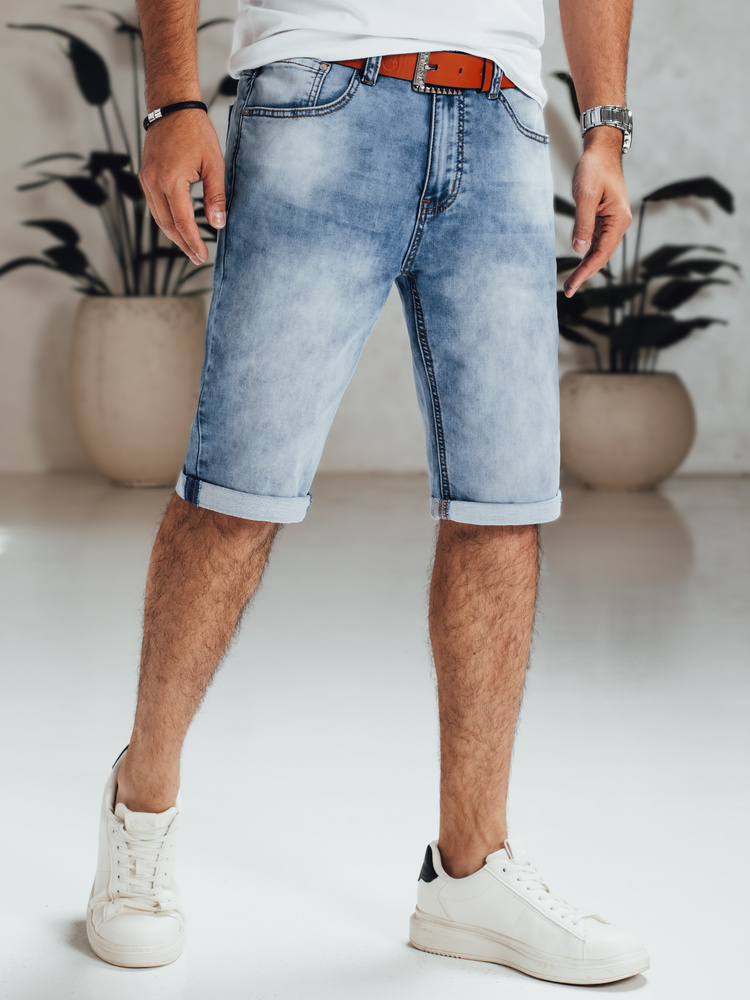 Spodenki męskie jeansowe niebieskie z paskiem Dstreet