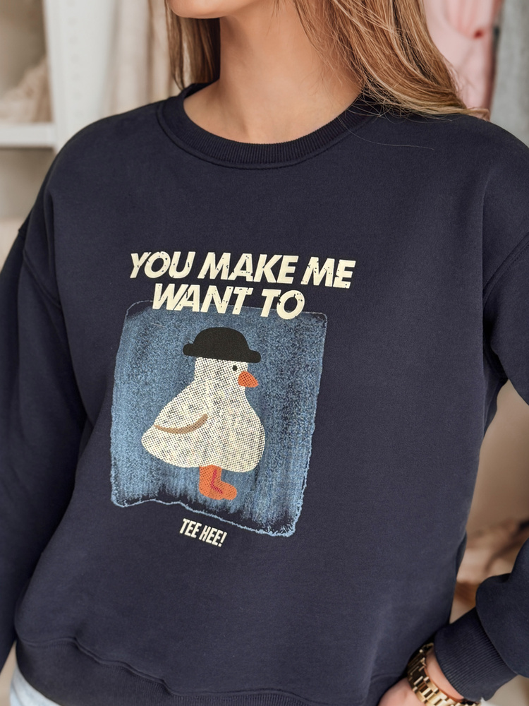 Bluza damska oversize z nadrukiem GOOSHY granatowa Dstreet
