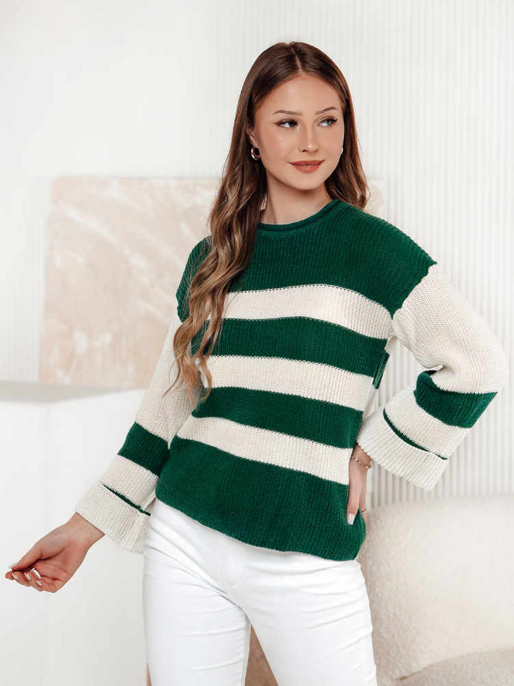 Sweter damski LINEZZA zielono-biały Dstreet