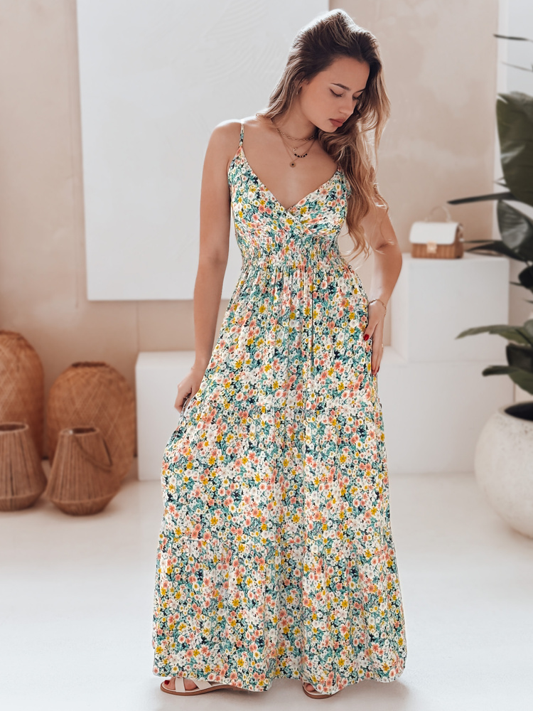 Sukienka maxi FLORALUSH w kwiaty zielono-żółte Dstreet