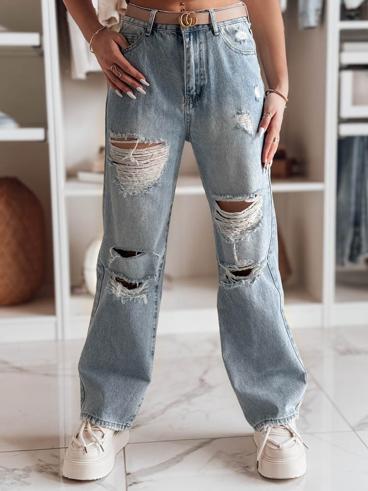 Spodnie damskie jeansowe wide leg z dziurami NOWISTA niebieskie Dstreet