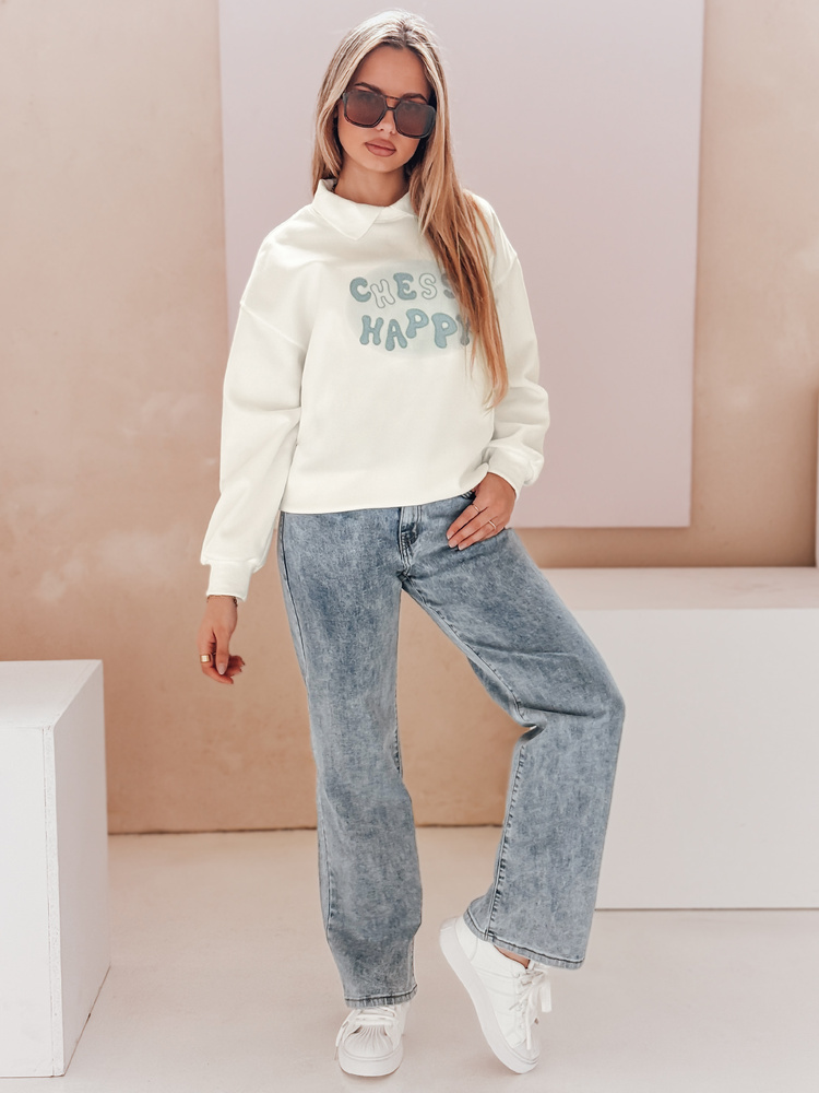 Bluza damska oversize z nadrukiem HAPIRES biała Dstreet