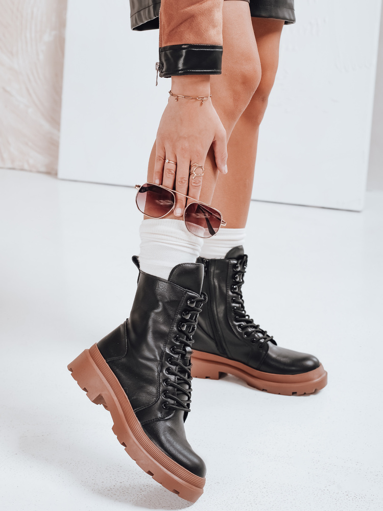 Botki damskie HARDSTEP wiązane czarne Dstreet