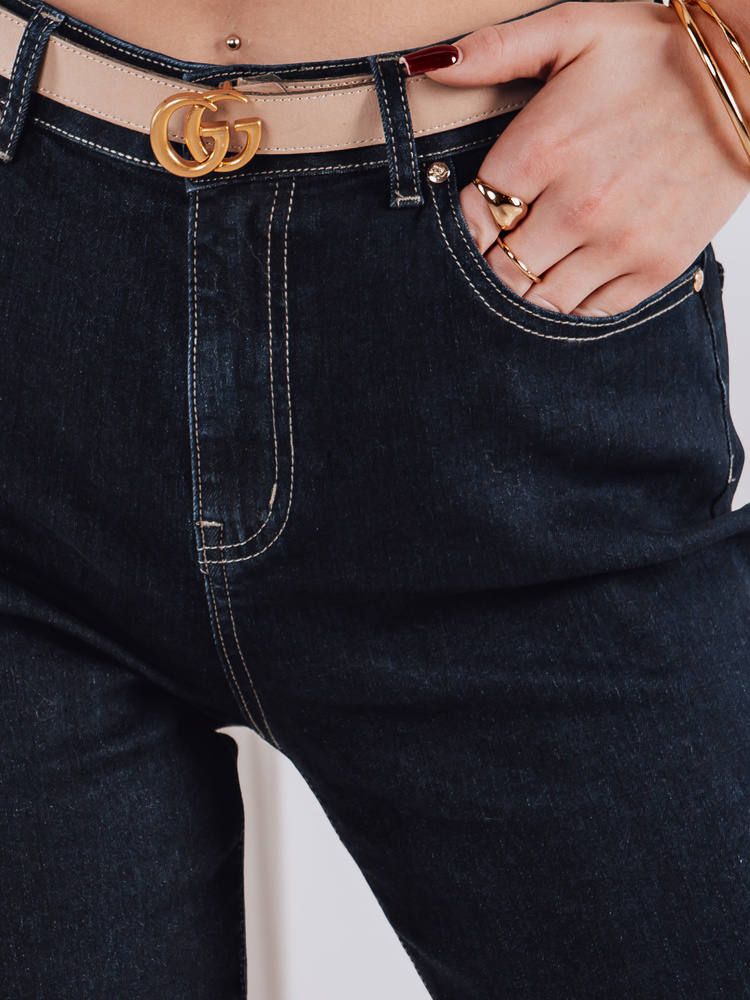 Spodnie damskie jeansowe mom fit STRAIGHTY ciemnogranatowe Dstreet