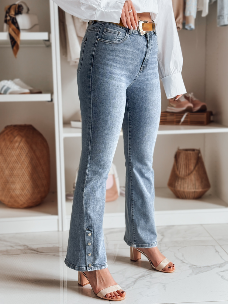 Spodnie damskie jeansowe dzwony z paskiem BELLONIZ niebieskie Dstreet