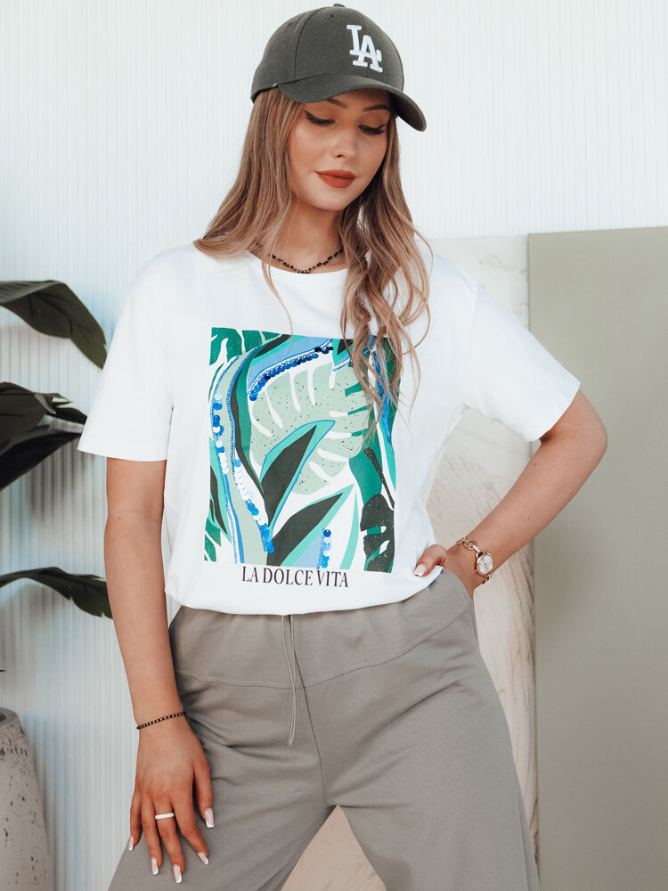 T-shirt damski z nadrukiem MUYUMBA biały Dstreet