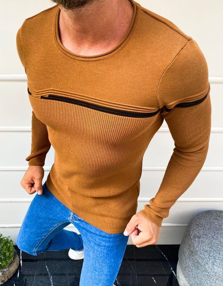DStreet Sweter męski wkładany przez głowę kamelowy