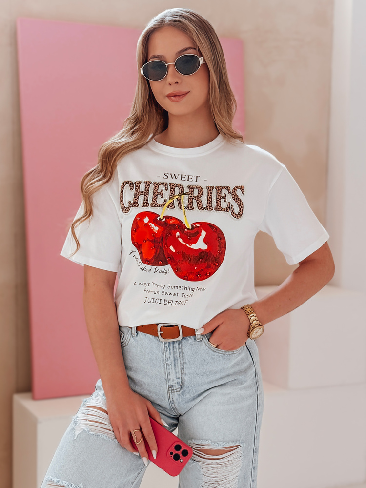 T-shirt damskie oversize z wiśniami BLINKPOP biały Dstreet