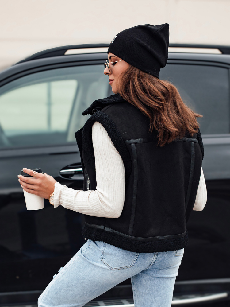 Vestă de damă din piele întoarsă cu blană WOOLZIP