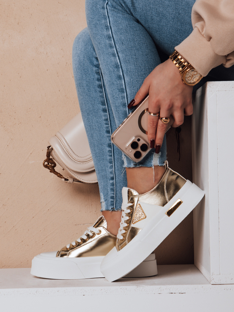 Teniși aurii pentru femei cu platformă TRENDIS