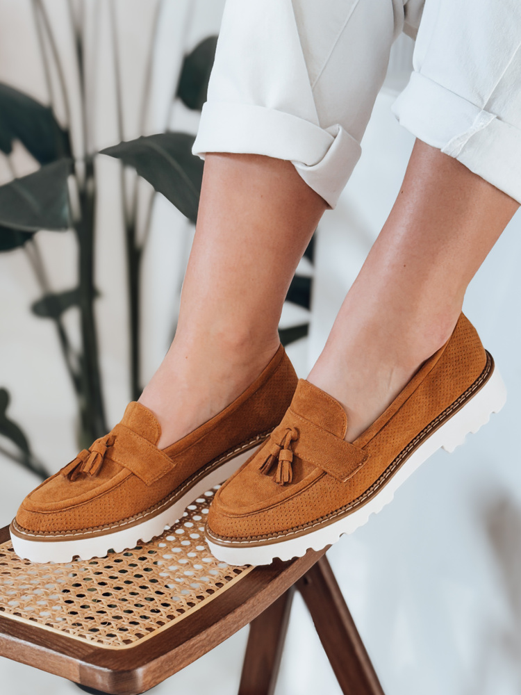 Mokasyny damskie ażurowe VANESSO kamelowe Dstreet