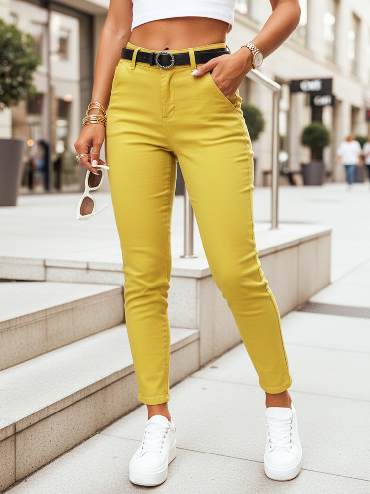 Dámske slim fit nohavice TAIRONIK s opaskom, horčicové