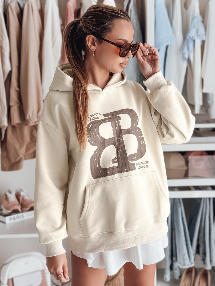 Bluza damska oversize z kapturem LITESSO beżowa Dstreet
