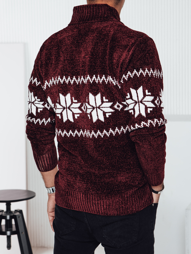 Sweter męski w śnieżynki bordowy Dstreet