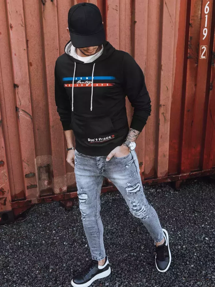 Bluza męska z nadrukiem czarna Dstreet