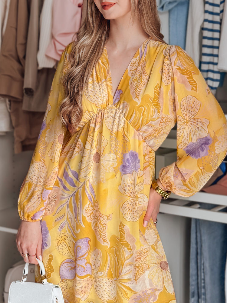 Rochie midi galbenă cu model floral