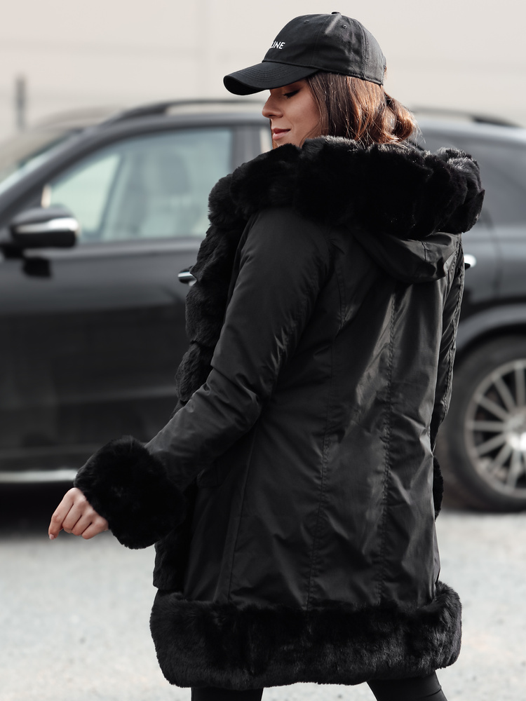 Geacă neagră FURRWINT pentru femei cu blană