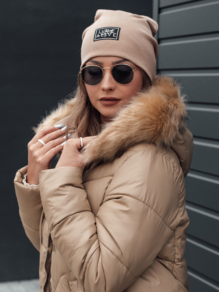 Geacă de iarnă pentru femei MELOMA cu glugă, bej