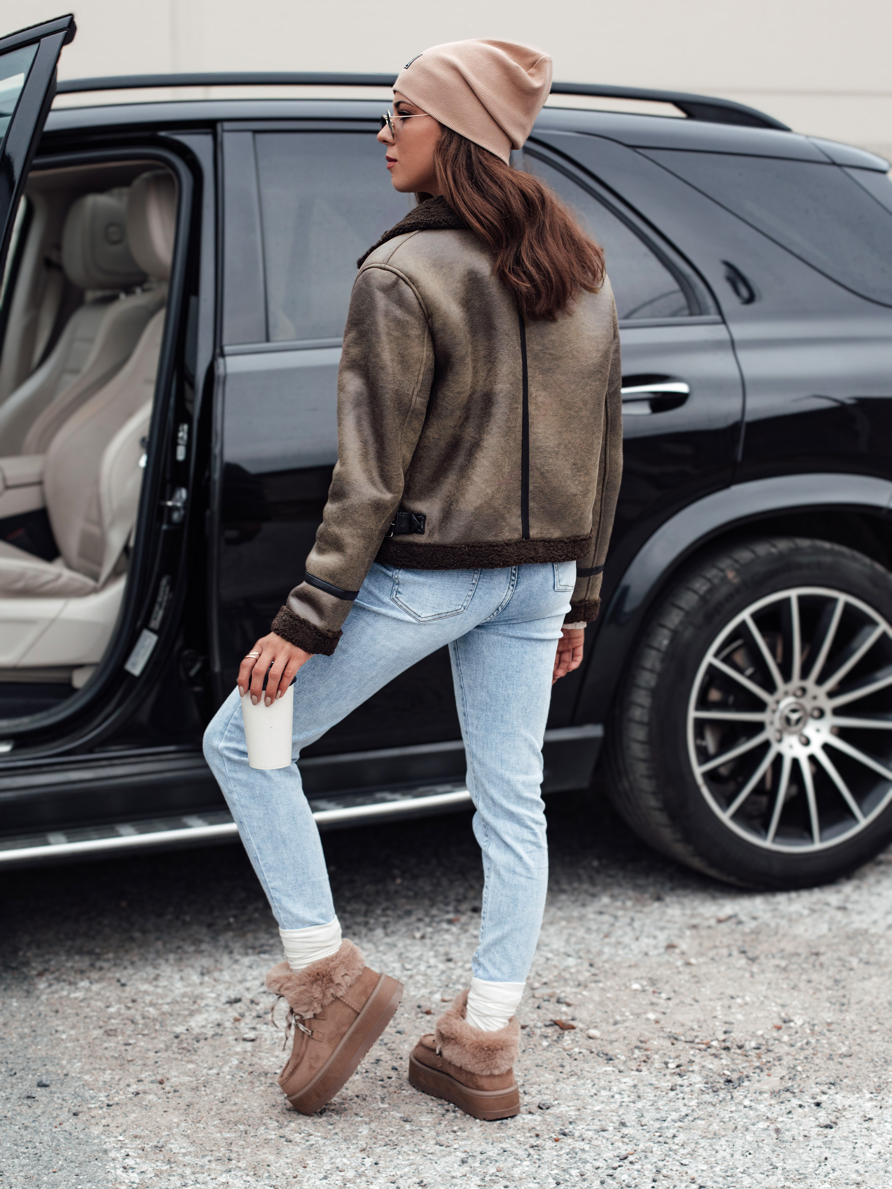 Jachetă de damă din piele întoarsă KASAMIRA cu blană