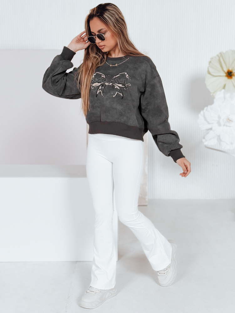 Bluza damska krótka oversize z motywem tie-dye DENVIS grafitowa Dstreet