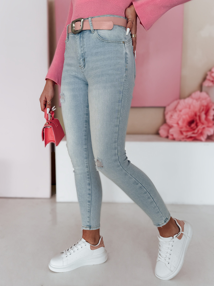 Spodnie damskie jeansowe skinny z paskiem SLIMIVI niebieskie Dstreet
